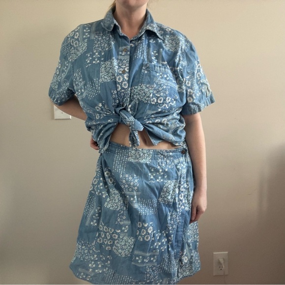 Vintage Pants - Vintage Patchwork 2 Piece Set Chambray Top & Skort Y2K